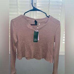 rose colored waffle long sleeve shirt